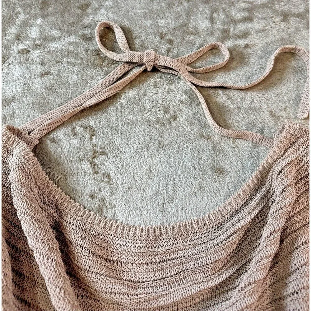 Guess Halter Top Womens Size L Champagne Color SL Rhea Cowl Neck Milk Tea - Picture 4 of 16